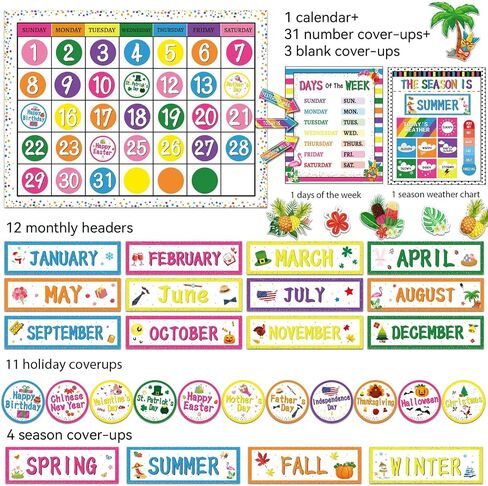 Safari Jungle Animal Calendar Bulletin Board Set Simply CTP Bulletin Board Calendar Seasons Weather Chart Animal Classroom Decoration with Season, Weather and Days of the Week Chart Back to School in Saudi Arabia
