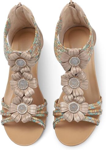 صنادل WOJWSKI بكعب عريض للنساء بوهيميا زهرة مفتوحة من الأمام منصة مصارع كعب عالٍ روماني كاجوال صيفي أنيق للشاطئ صنادل نسائية in Kuwait