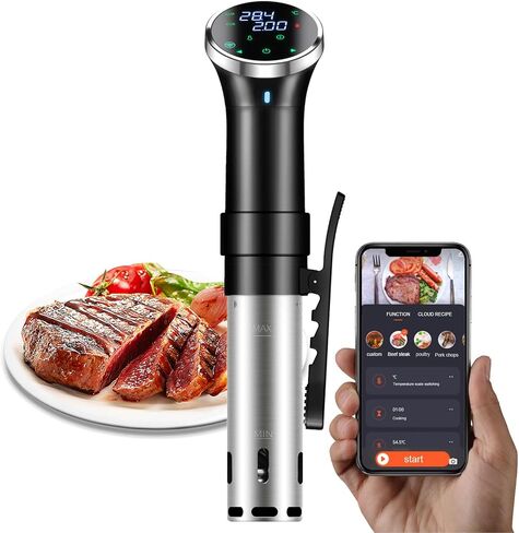 آلات طباخ Ling Liu Sous Vide، جهاز طهي غمر Sous-Vide، طباخ Suvee مع واي فاي والتحكم في التطبيق في درجة الحرارة والوقت والتحكم في العرض الرقمي (1100 واط) in Kuwait
