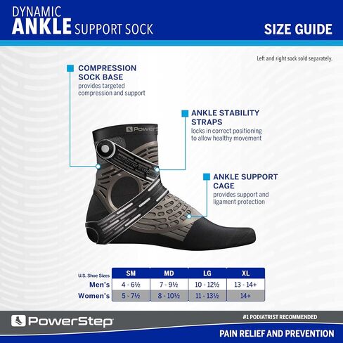 Powerstep Dynamic Ankle Stability Sock, Ankle Brace and Compression Sock, for Flexibility, Support and Injury Prevention in Saudi Arabia