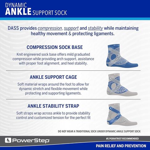 Powerstep Dynamic Ankle Stability Sock, Ankle Brace and Compression Sock, for Flexibility, Support and Injury Prevention in Saudi Arabia