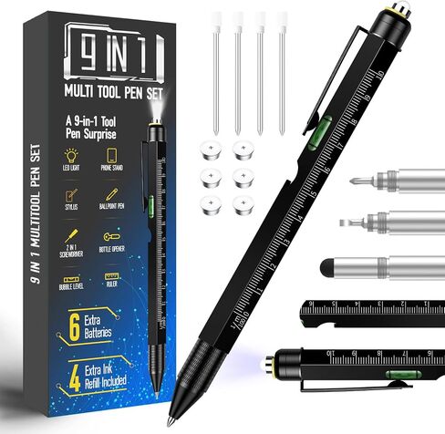 Pen Gifts for Men Women, Huhoo Cool Gadgets Tools Multi Tech Pen for Men, Personalized Gifts for Dad or Him, Funny Gift for Christmas, Father's Day, Valentines or Birthdays (Black-9in1) in Saudi Arabia