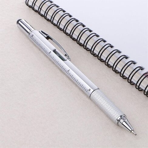 Multifunction Tool Pen, 6 in 1 Tool with Ballpoint Pen, Touch Screen Stylus, Ruler, Spirit Level, Flat-head and Phillips Screwdriver, All-in-One Tech-Tool Pen with Ink Refills (2×Silver + 5×Refills) in Saudi Arabia