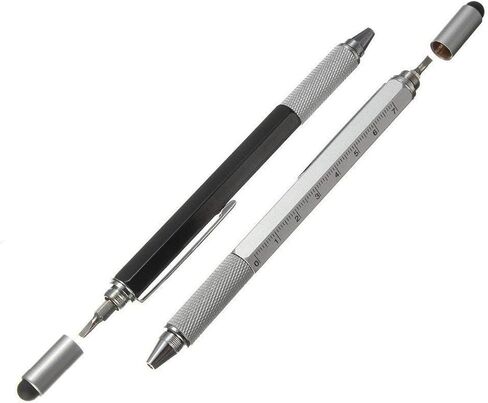 Multifunction Tool Pen, 6 in 1 Tool with Ballpoint Pen, Touch Screen Stylus, Ruler, Spirit Level, Flat-head and Phillips Screwdriver, All-in-One Tech-Tool Pen with Ink Refills (2×Silver + 5×Refills) in Saudi Arabia
