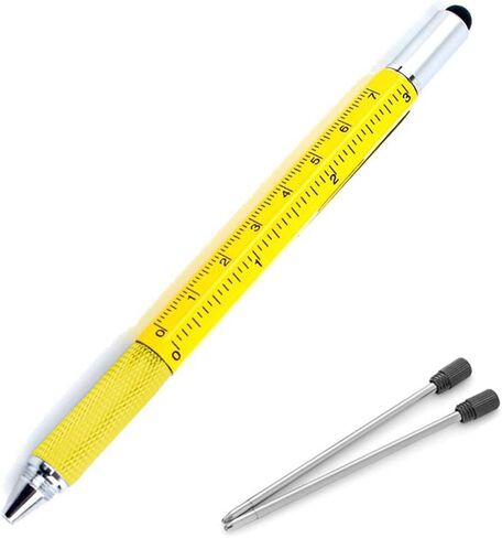 Multifunction Tool Pen, 6 in 1 Tool with Ballpoint Pen, Touch Screen Stylus, Ruler, Spirit Level, Flat-head and Phillips Screwdriver, All-in-One Tech-Tool Pen with Ink Refills (2×Silver + 5×Refills) in Saudi Arabia