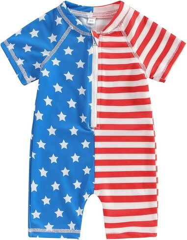 Toddler Boy 4th of July Swimsuit American Flag Rashguard Sun Protection One Piece Zipper Bathing Suit Beach Swimwear in Kuwait