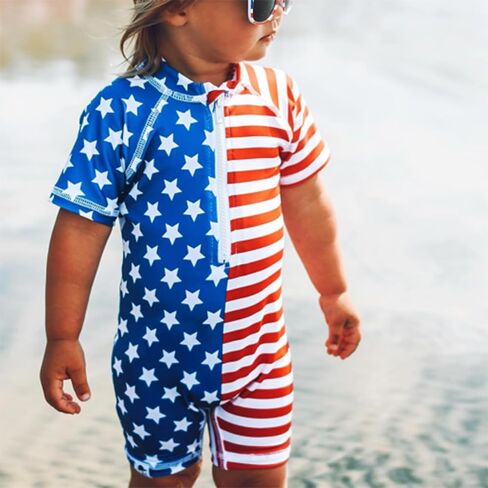 Toddler Boy 4th of July Swimsuit American Flag Rashguard Sun Protection One Piece Zipper Bathing Suit Beach Swimwear in Kuwait