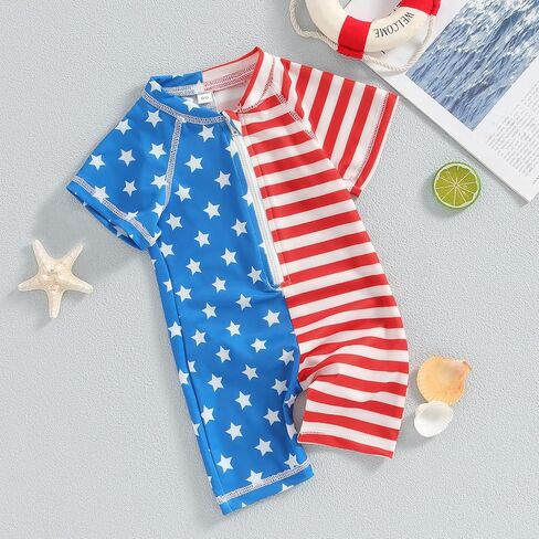 Toddler Boy 4th of July Swimsuit American Flag Rashguard Sun Protection One Piece Zipper Bathing Suit Beach Swimwear in Kuwait