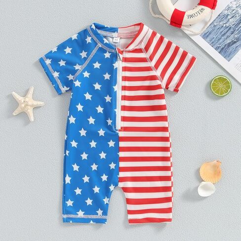 Toddler Boy 4th of July Swimsuit American Flag Rashguard Sun Protection One Piece Zipper Bathing Suit Beach Swimwear in Kuwait