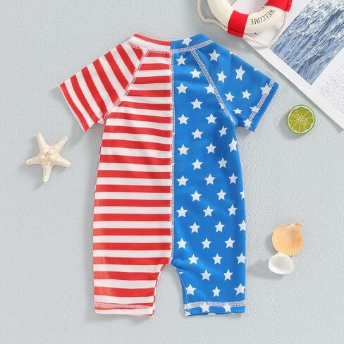 Toddler Boy 4th of July Swimsuit American Flag Rashguard Sun Protection One Piece Zipper Bathing Suit Beach Swimwear in Kuwait