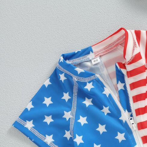 Toddler Boy 4th of July Swimsuit American Flag Rashguard Sun Protection One Piece Zipper Bathing Suit Beach Swimwear in Kuwait