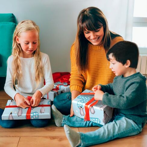 CENTRAL 23 Happy Birthday Wrapping Paper - 7th Birthday - 6 Sheets Blue Gift Wrap - Penguin - Boys Wrapping Paper 7 Year Old - Recyclable in Saudi Arabia