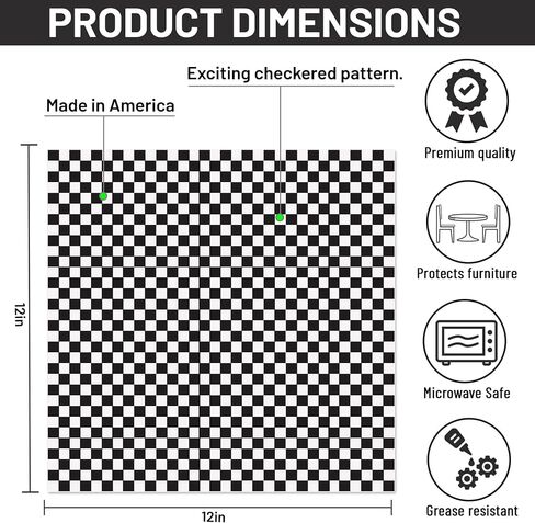 The Baker Celebrations 100 Sheets Black & White Check Sandwich Paper Wrap, Made in USA – 12 x 12 inch Deli Waxed Papers Food Basket Liners Wrapping Checkered Sheets in Saudi Arabia