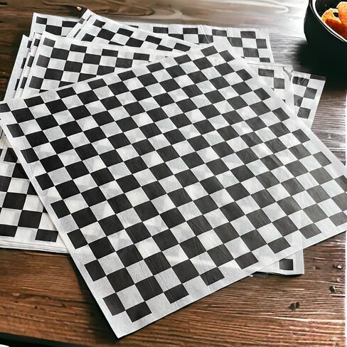 The Baker Celebrations 100 Sheets Black & White Check Sandwich Paper Wrap, Made in USA – 12 x 12 inch Deli Waxed Papers Food Basket Liners Wrapping Checkered Sheets in Saudi Arabia