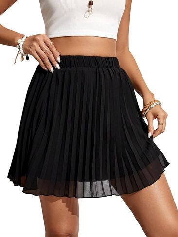 Milumia Women's Casual Chiffon Pleated Skater Short Skirt Elastic Swing Mini Skirts Black X-Small in Saudi Arabia