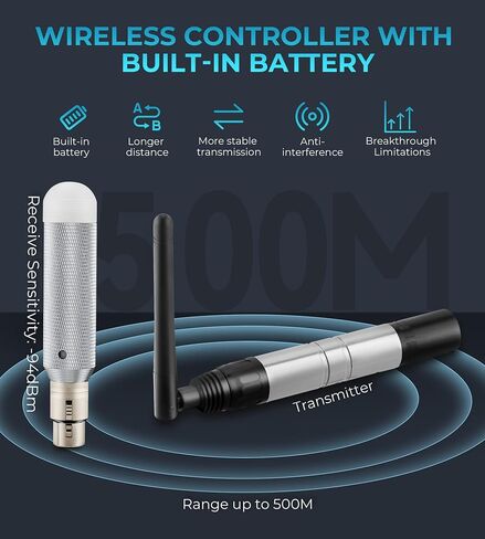 Vangoa Wireless DMX512 Transmitter Receiver DJ 2.4G DMX Wireless Controller 5 Receivers with Built-in Battery & 1 Transmitter for LED Stage Disco Party Bar Lighting Artistic in Saudi Arabia