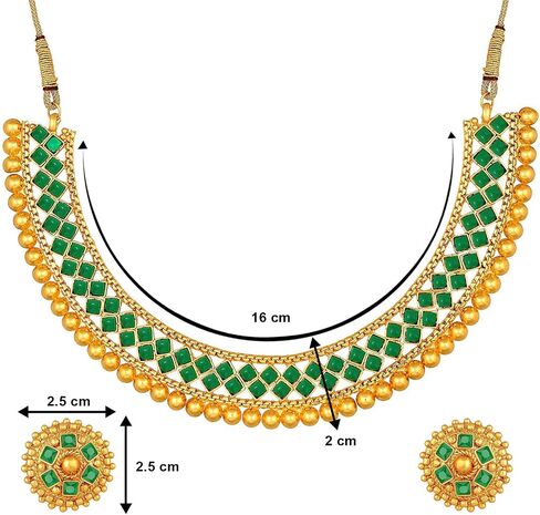 Aheli Ethnic Wedding Party Wear Gold Tone Faux Stone Studded Necklace with Stud Earrings Set Indian Bollywood Fashion Jewelry for Women in Saudi Arabia