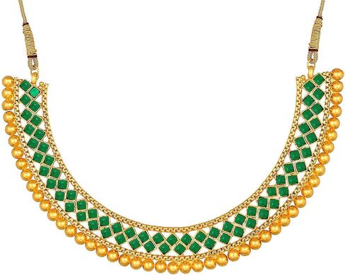 Aheli Ethnic Wedding Party Wear Gold Tone Faux Stone Studded Necklace with Stud Earrings Set Indian Bollywood Fashion Jewelry for Women in Saudi Arabia