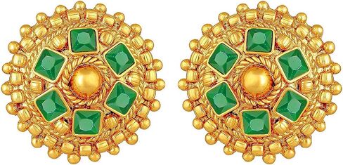 Aheli Ethnic Wedding Party Wear Gold Tone Faux Stone Studded Necklace with Stud Earrings Set Indian Bollywood Fashion Jewelry for Women in Saudi Arabia