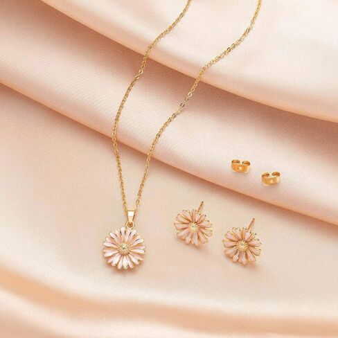 EVEVIC Daisy Flower Necklace Earrings Set for Women 18K Gold Plated Hypoallergenic Jewelry Sets in Saudi Arabia
