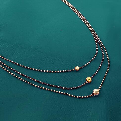 Efulgenz Indian Mangalsutra for Women Traditional Bridal Crystal Three Layered Ball Necklace Multi Layered Bead Pendant Necklace Jewelry for Women, Copper, not known in Saudi Arabia