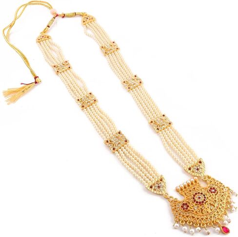 Jewar Necklace Set Pearls Polki Grand Moti Rani Haar Ad Cz Multi Stone Long Jewelry With Out Earrings for Women Girls in Saudi Arabia