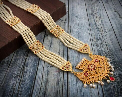 Jewar Necklace Set Pearls Polki Grand Moti Rani Haar Ad Cz Multi Stone Long Jewelry With Out Earrings for Women Girls in Saudi Arabia