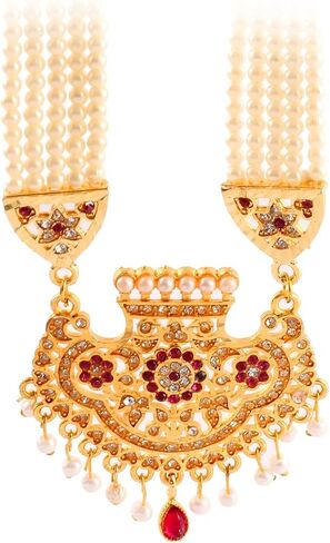 Jewar Necklace Set Pearls Polki Grand Moti Rani Haar Ad Cz Multi Stone Long Jewelry With Out Earrings for Women Girls in Saudi Arabia