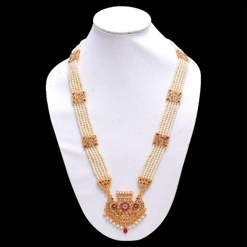 Jewar Necklace Set Pearls Polki Grand Moti Rani Haar Ad Cz Multi Stone Long Jewelry With Out Earrings for Women Girls in Saudi Arabia