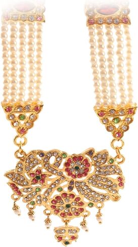 Jewar Necklace Set Pearls Polki Grand Moti Rani Haar Ad Cz Multi Stone Long Jewelry With Out Earrings for Women Girls in Saudi Arabia