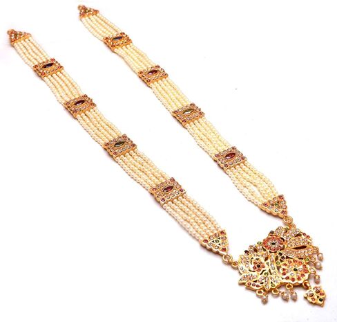 Jewar Necklace Set Pearls Polki Grand Moti Rani Haar Ad Cz Multi Stone Long Jewelry With Out Earrings for Women Girls in Saudi Arabia