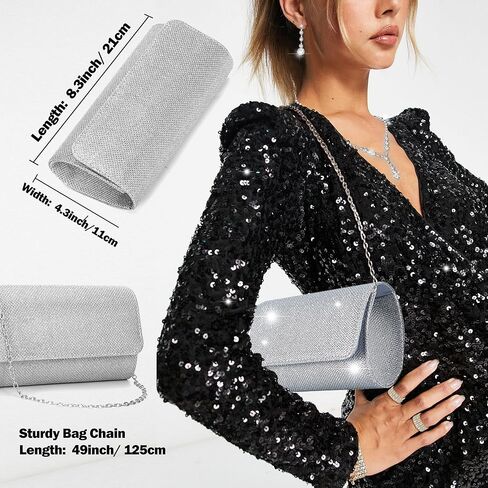 11 قطعة محفظة فضية من الكريستال قلادة وأقراط مجموعة مجوهرات للنساء العروس وحفلات الزفاف المسائية والتنس أساور قابلة للتمدد خاتم فضي من حجر الراين إكسسوارات مجوهرات لامعة للحفلات المسائية in Kuwait