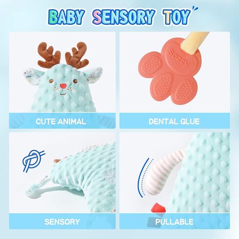 Baby Stuffed Animal Super Soft Plush Toys - Baby Blankets Sleep Security Toy, Sensory Cute Animal Soft Touch Safe Snuggle Comfort for Plush Toys,Boys Girls Teether Gift for Babies 0-12 Month (Blue) in Kuwait