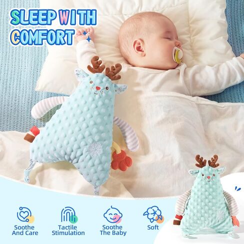 Baby Stuffed Animal Super Soft Plush Toys - Baby Blankets Sleep Security Toy, Sensory Cute Animal Soft Touch Safe Snuggle Comfort for Plush Toys,Boys Girls Teether Gift for Babies 0-12 Month (Blue) in Kuwait