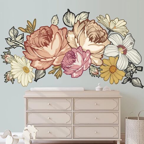 Peony Wall Decals for Nursery Wall Decor Soft White Flowers Wall Stickers Peel and Stick Kids Floral Decals for Girls Bedroom Living Room Nursery Wall Decor in Saudi Arabia