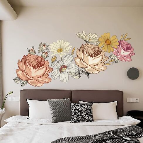Peony Wall Decals for Nursery Wall Decor Soft White Flowers Wall Stickers Peel and Stick Kids Floral Decals for Girls Bedroom Living Room Nursery Wall Decor in Saudi Arabia