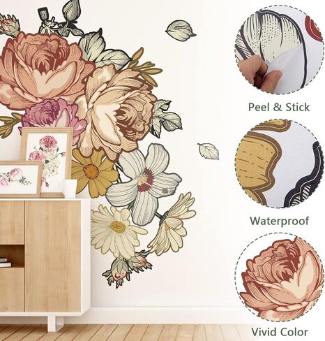Peony Wall Decals for Nursery Wall Decor Soft White Flowers Wall Stickers Peel and Stick Kids Floral Decals for Girls Bedroom Living Room Nursery Wall Decor in Saudi Arabia