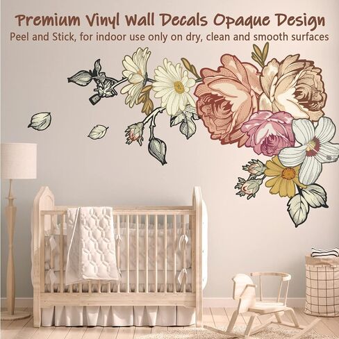 Peony Wall Decals for Nursery Wall Decor Soft White Flowers Wall Stickers Peel and Stick Kids Floral Decals for Girls Bedroom Living Room Nursery Wall Decor in Saudi Arabia