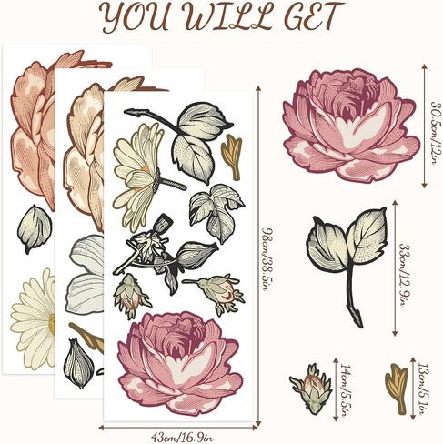 Peony Wall Decals for Nursery Wall Decor Soft White Flowers Wall Stickers Peel and Stick Kids Floral Decals for Girls Bedroom Living Room Nursery Wall Decor in Saudi Arabia