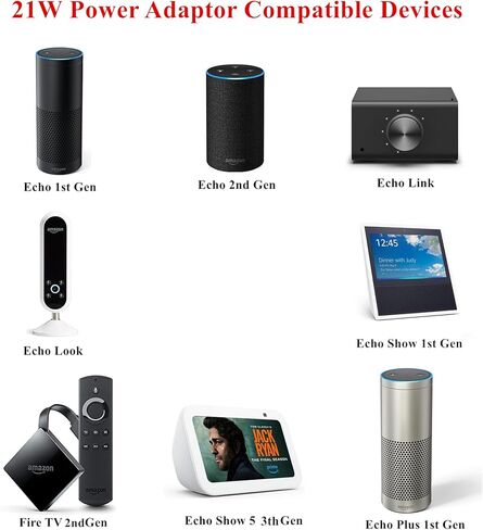 21W Power Adapter for Echo Show 5 (3rd Gen),Echo (1st & 2nd Gen),Echo Plus (1st Gen),Echo Look,Echo Link,Fire TV (2nd Gen), 5Ft AC Adapter Power Cord in Kuwait
