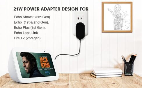 21W Power Adapter for Echo Show 5 (3rd Gen),Echo (1st & 2nd Gen),Echo Plus (1st Gen),Echo Look,Echo Link,Fire TV (2nd Gen), 5Ft AC Adapter Power Cord in Kuwait