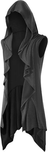 Runcati Mens Hooded Cardigan Sleeveless Ruffle Shawl Collar Open Front Knit Drape Robe in Saudi Arabia
