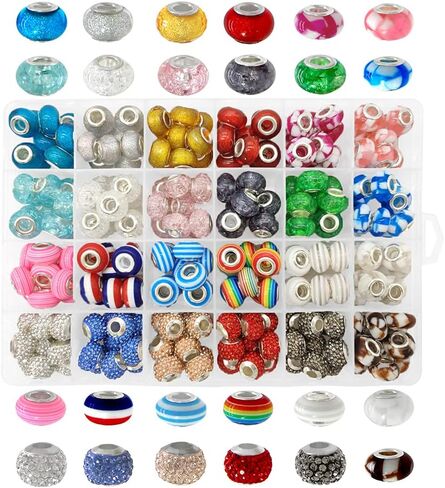Pamir Tong 240pcs European Large Hole Beads for Bracelet 14MM Resin Spacer Murano Beads for Pen Crystal Glass Beads Rhinestone Clay Beads for DIY Crafts Jewelry Making (Type 1) in Saudi Arabia