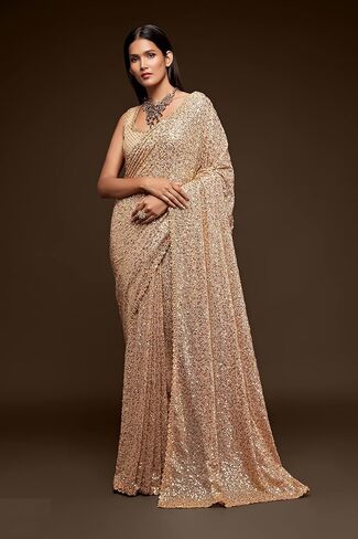 Indian Sequins Embroidered Georgette Party Wear Bridal Wedding Design Saree for women in Saudi Arabia