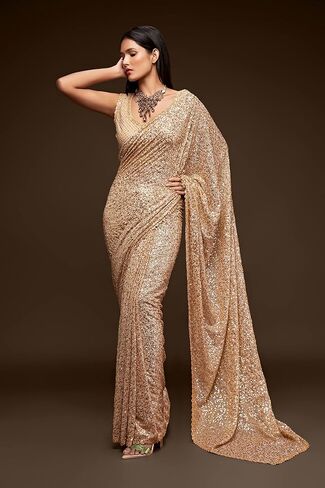 Indian Sequins Embroidered Georgette Party Wear Bridal Wedding Design Saree for women in Saudi Arabia