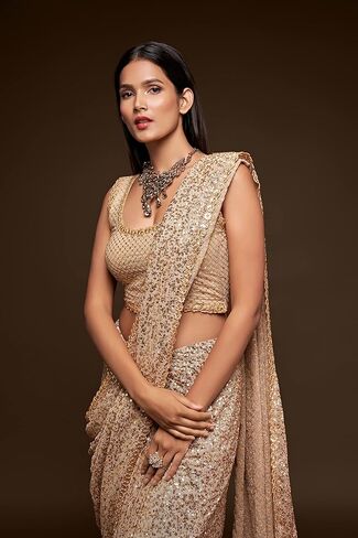 Indian Sequins Embroidered Georgette Party Wear Bridal Wedding Design Saree for women in Saudi Arabia