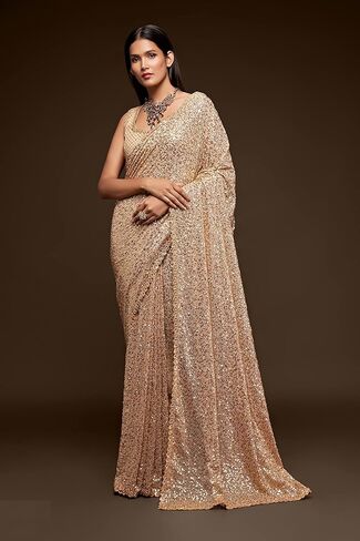Indian Sequins Embroidered Georgette Party Wear Bridal Wedding Design Saree for women in Kuwait