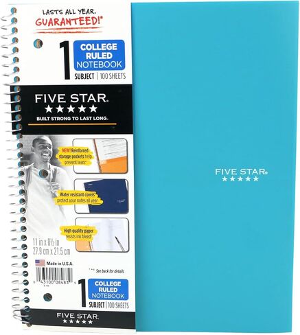 Five Star Wirebound Notebook, 1-Subject, 100 College-Ruled Sheets, 11 x 8.5 Inch Sheet Size, Teal (72051) in Saudi Arabia