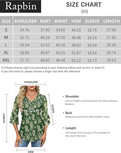 Rapbin بلوزة نسائية أنيقة 3/4 كم طبقات جرس كم طبقات مزدوجة شبكة قميص عصري سترة فلوي in Kuwait