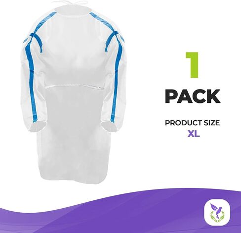 AMZ Disposable Isolation Gown, XS. Pack of 1 Microporous White Medical Disposable Gowns with Sleeves. 50 GSM Medical Isolation Gowns Disposable with Elastic Wrist, Tie Back Closure. PPE Gowns in Kuwait